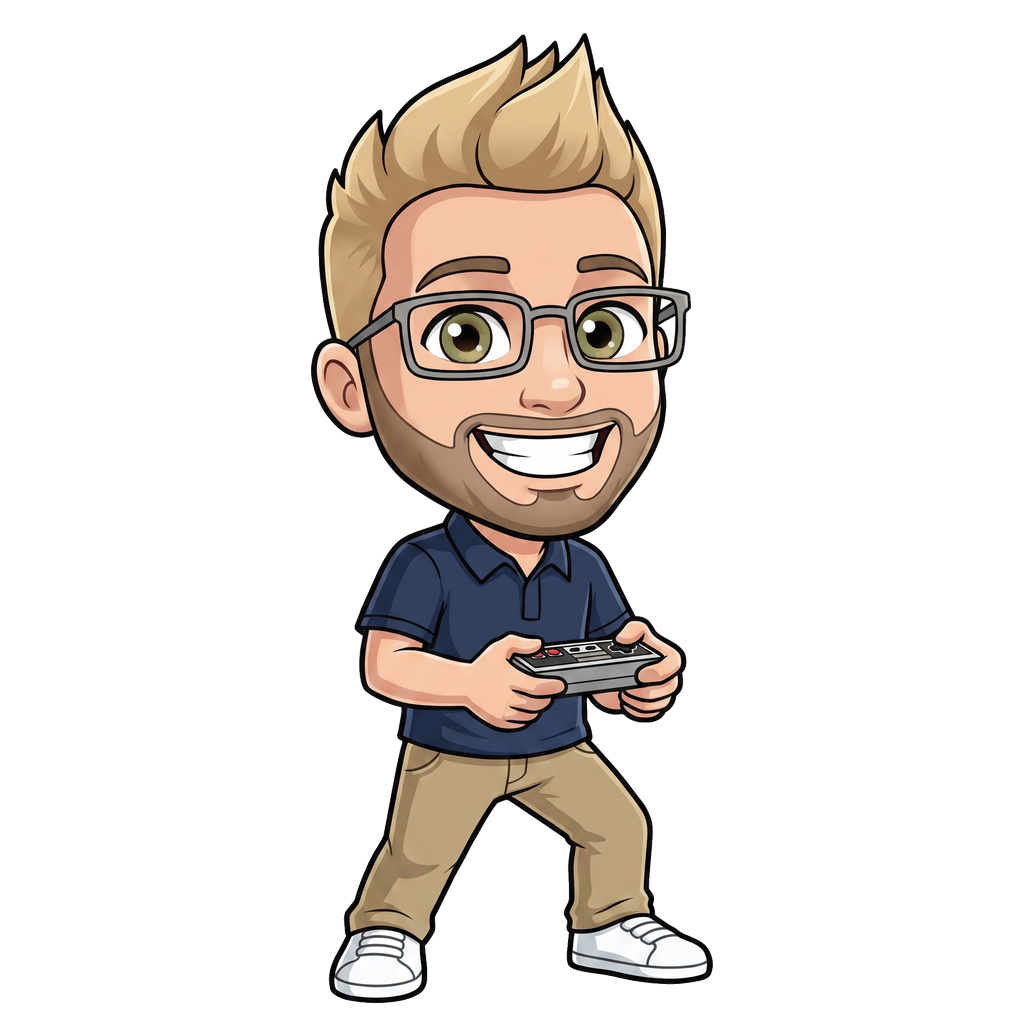 Dr. Smith cartoon playing a video game